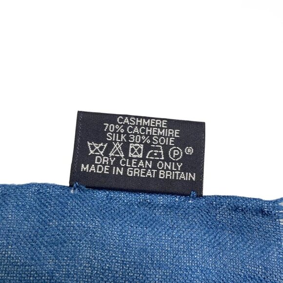 Auth HERMES - Light gray Navy Cashmere Silk Scarf - Picture 7 of 7